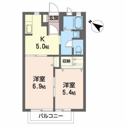 ベルハイム参番館D(2K/1階)の間取り写真