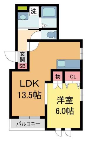 フェリシア六番町(1LDK/3階)の間取り写真