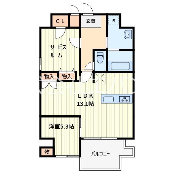 CALM RESIDENCE PROLOGUE(1SLDK/1階)の間取り写真