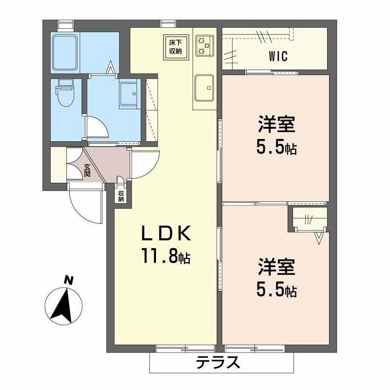 ソレイユ大谷(2LDK/1階)の間取り写真