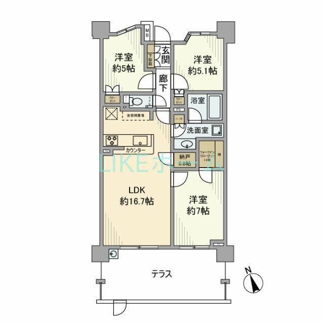 パークホームズ津田沼奏の杜(3LDK/1階)の間取り写真