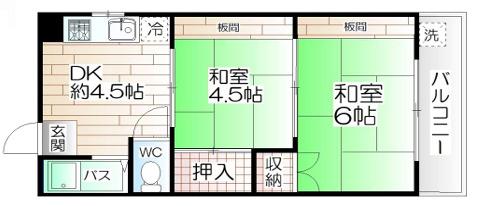 苅藻通3丁目マンション(2DK/3階)の間取り写真