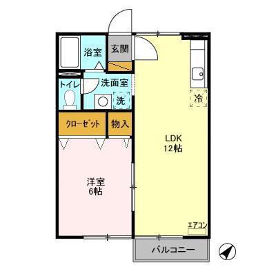 らぽーる梅園AB(1LDK/2階)の間取り写真
