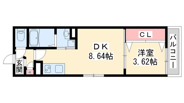 ジュネスMINI東加古川(1DK/1階)の間取り写真