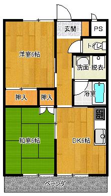 ハイツポエジー(2DK/1階)の間取り写真
