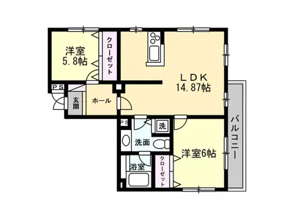 メルローズコート(2LDK/8階)の間取り写真