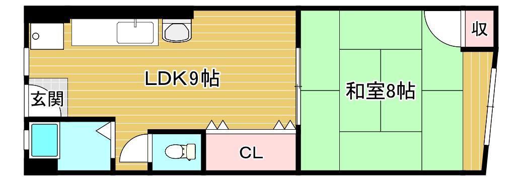 花隈マンション(1LDK/2階)の間取り写真