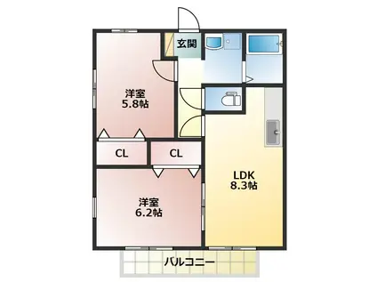 ケンウッドII(2LDK/1階)の間取り写真