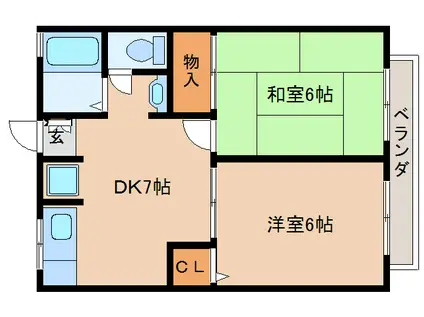三条大路Sマンション(2DK/1階)の間取り写真