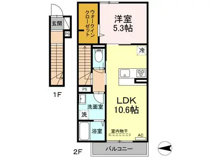 ディアコート(1LDK/2階)の間取り写真