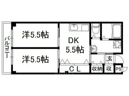 DOU稲荷(2DK/2階)の間取り写真