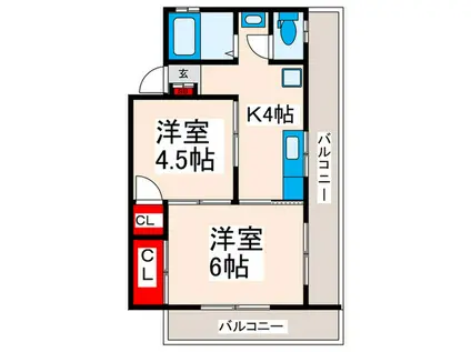 コーポ塚田(2K/4階)の間取り写真
