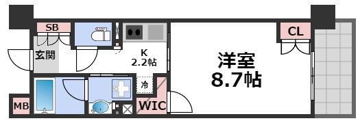 パークアクシス心斎橋(1K/15階)の間取り写真