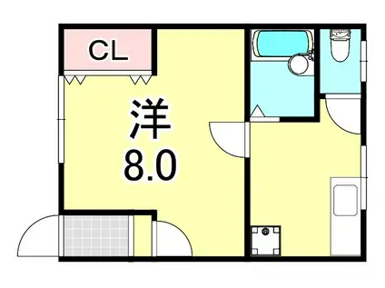 地下鉄海岸線 御崎公園駅 徒歩3分 1階建 築75年(1K/1階)の間取り写真
