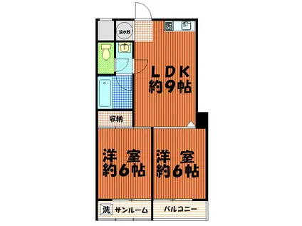 サカエ余丁町マンション(2LDK/4階)の間取り写真