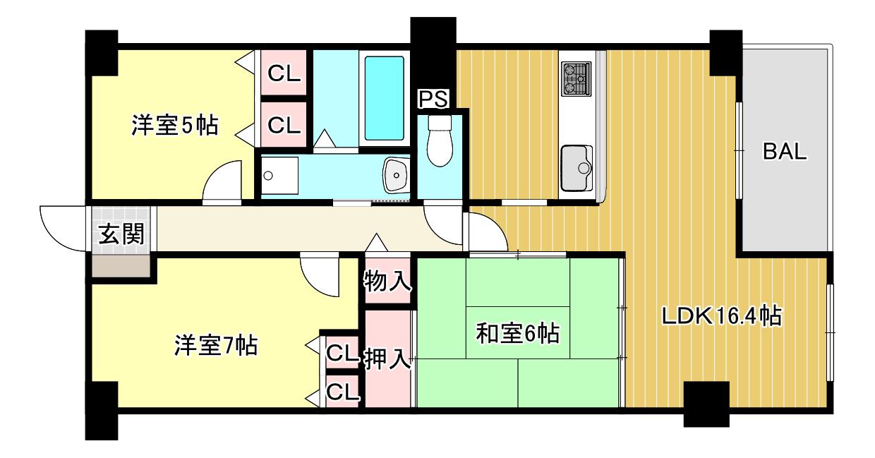 パティオ外院 II(3LDK/2階)の間取り写真