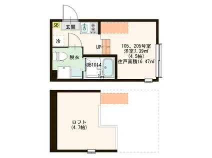 シス ヴィル(ワンルーム/2階)の間取り写真