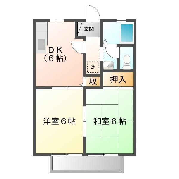 ビーライン日吉台A(2DK/2階)の間取り写真