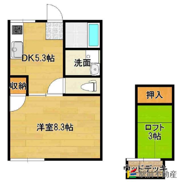 MAJESTY松本B(1K/1階)の間取り写真