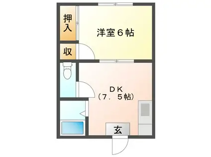 プレシャスI(1DK/1階)の間取り写真