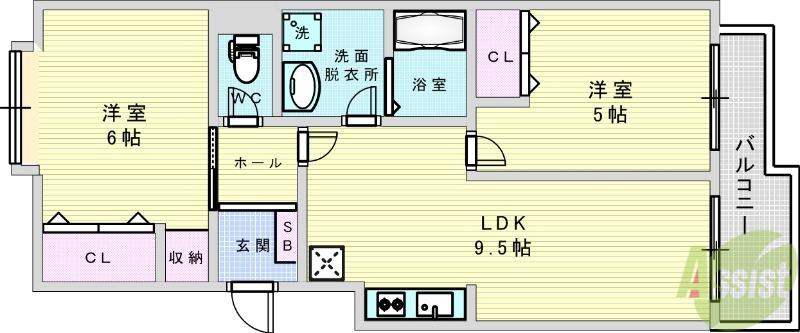 キャピタルハウス1ST(2LDK/2階)の間取り写真
