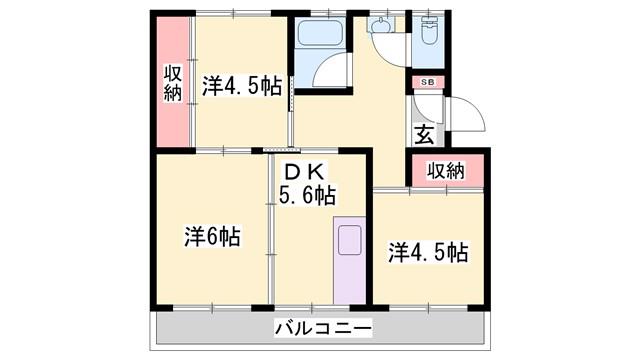ビレッジハウス志染(2LDK/1階)の間取り写真