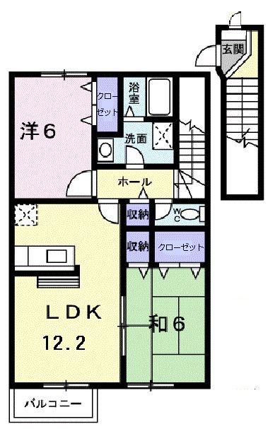 ヴェルテソレーユB(2LDK/2階)の間取り写真