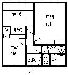 テルメハイツB(2LDK/1階)の間取り写真