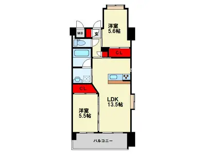 ウィングス西本町(2LDK/7階)の間取り写真