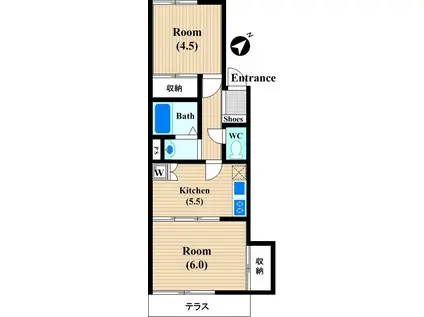 ハウスM&I・C(2K/1階)の間取り写真