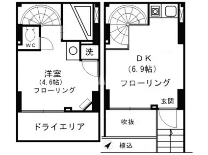 MANCYS自由が丘(1DK/1階)の間取り写真