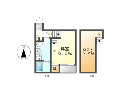 エスポワール車道(ワンルーム/2階)の間取り写真