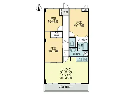 フィネス玉藻(3LDK/2階)の間取り写真