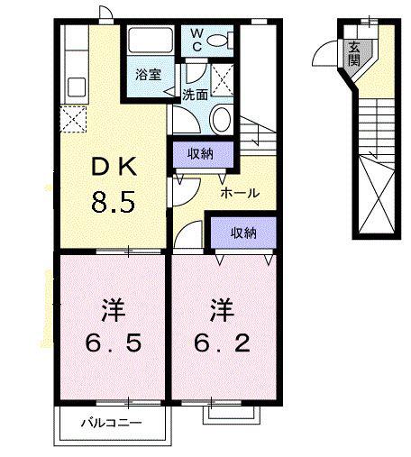 コスモハイツC(2DK/2階)の間取り写真