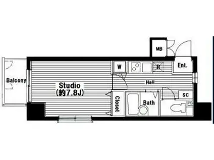 グランドガーラ渋谷(1K/2階)の間取り写真