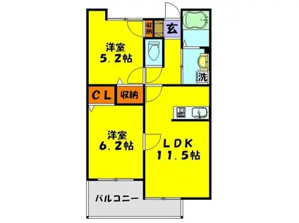 タートルクレインふじみ野II(2LDK/1階)の間取り写真