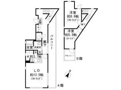 W-HOUSEIII(2LDK/4階)の間取り写真