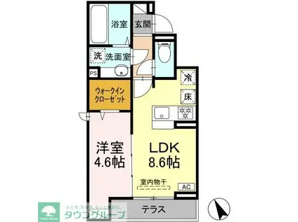 Dアセット飛田給(1LDK/1階)の間取り写真
