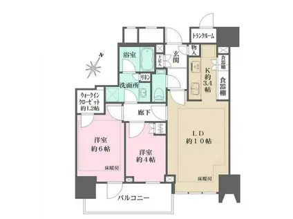 ザ・パークハウス高輪タワー(2LDK/9階)の間取り写真