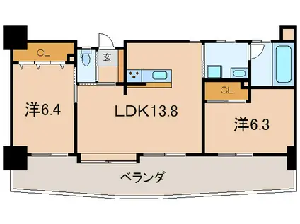 ヴェールヴァン田町(2LDK/6階)の間取り写真