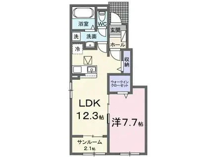 スカイハイツK D(1LDK/1階)の間取り写真