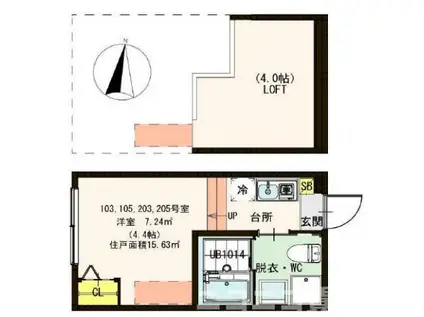 ハーモニーテラス青井III(ワンルーム/2階)の間取り写真