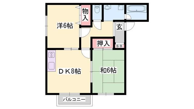 ハイツ宝林 A棟(2DK/2階)の間取り写真