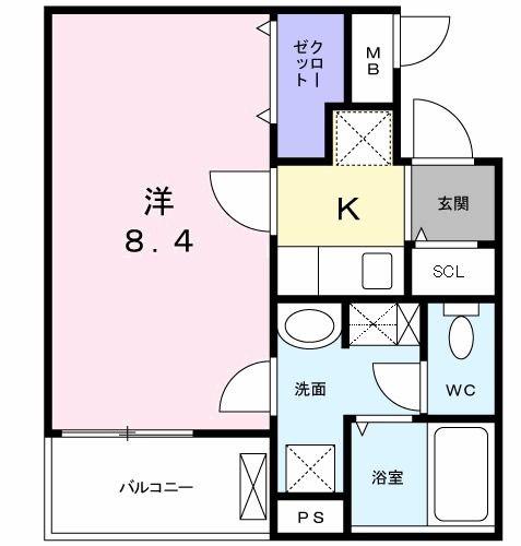フルール(1K/2階)の間取り写真