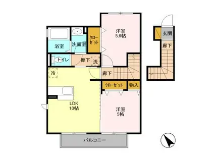 プレアデス見川F(2LDK/2階)の間取り写真