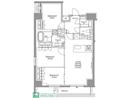 ザ・パークハビオ本所吾妻橋(3LDK/1階)の間取り写真