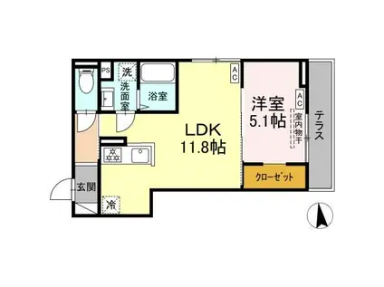 トリシア居町(1LDK/1階)の間取り写真