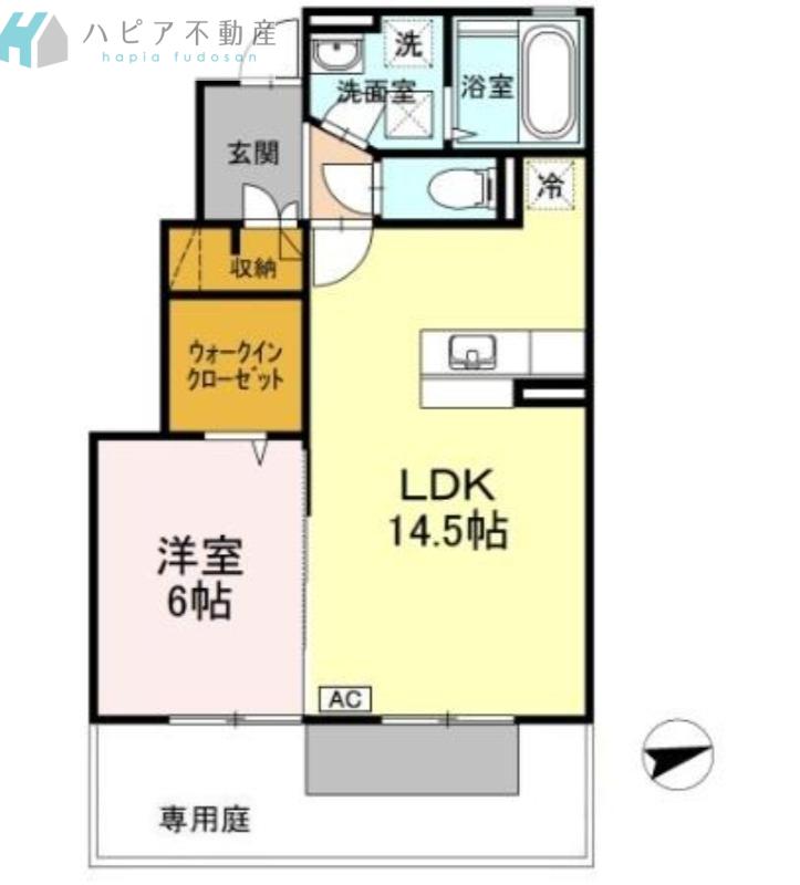 フェリス河内B棟(2LDK/1階)の間取り写真