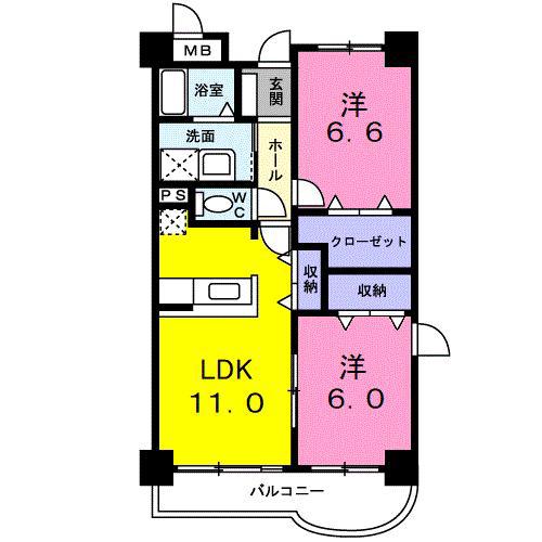 マンショングランデカナバ(2LDK/2階)の間取り写真