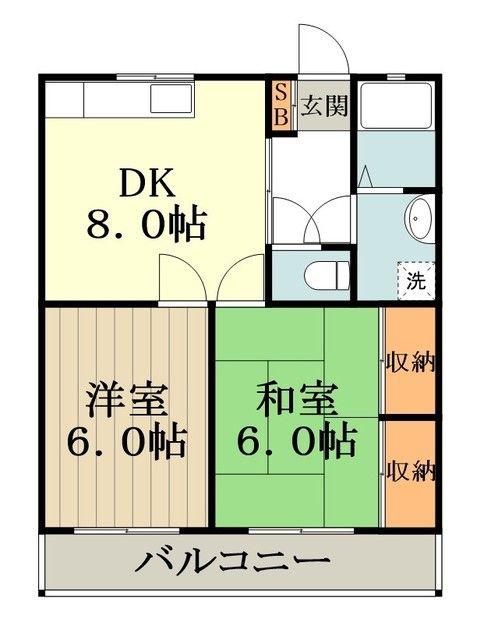 キャッスル武蔵野(2DK/1階)の間取り写真